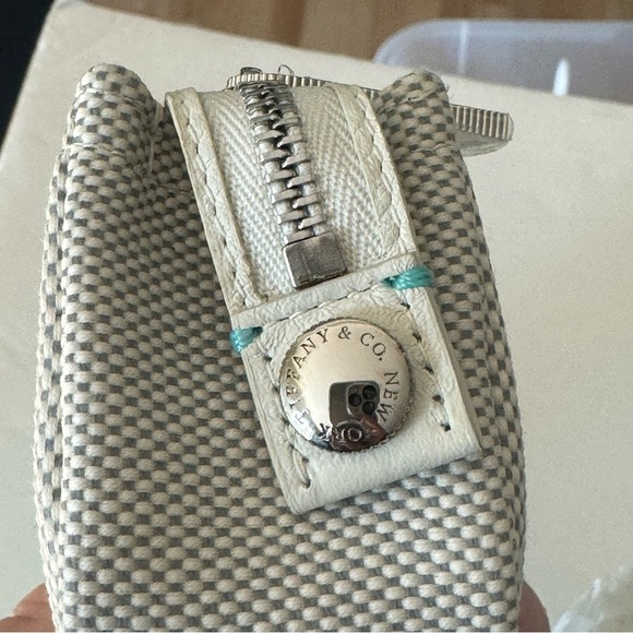 NIB TIFFANY & CO. Color Block Cosmetic Case Make Up Pencil Case Blue & White - Picture 6 of 16